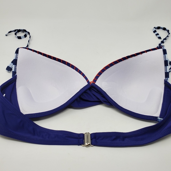 Sailor Blue Bikini Top Twist Front Red Embroidery - Picture 4 of 8